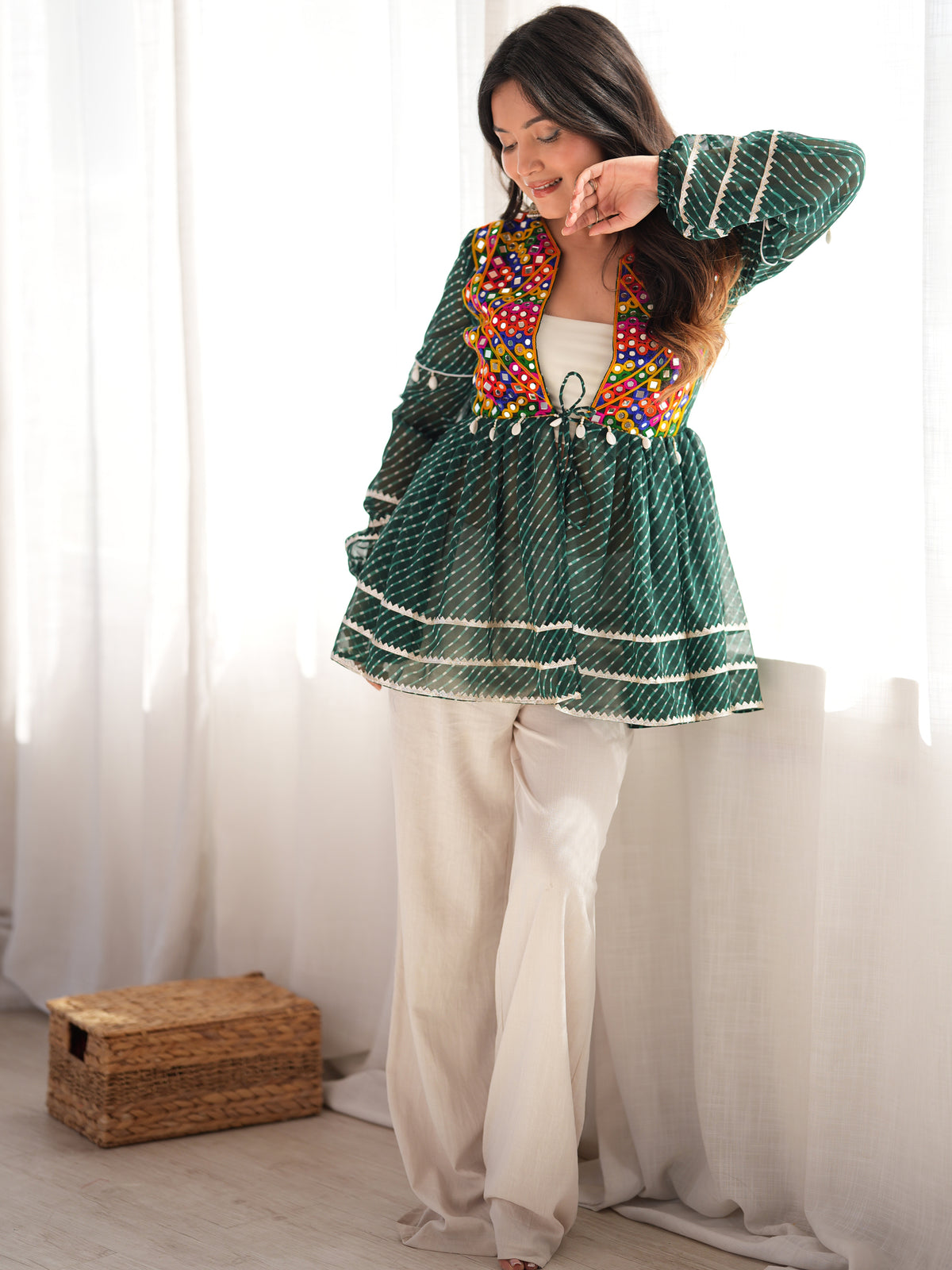 Wonderful Green Embroidered Georgette Navratri Special Top