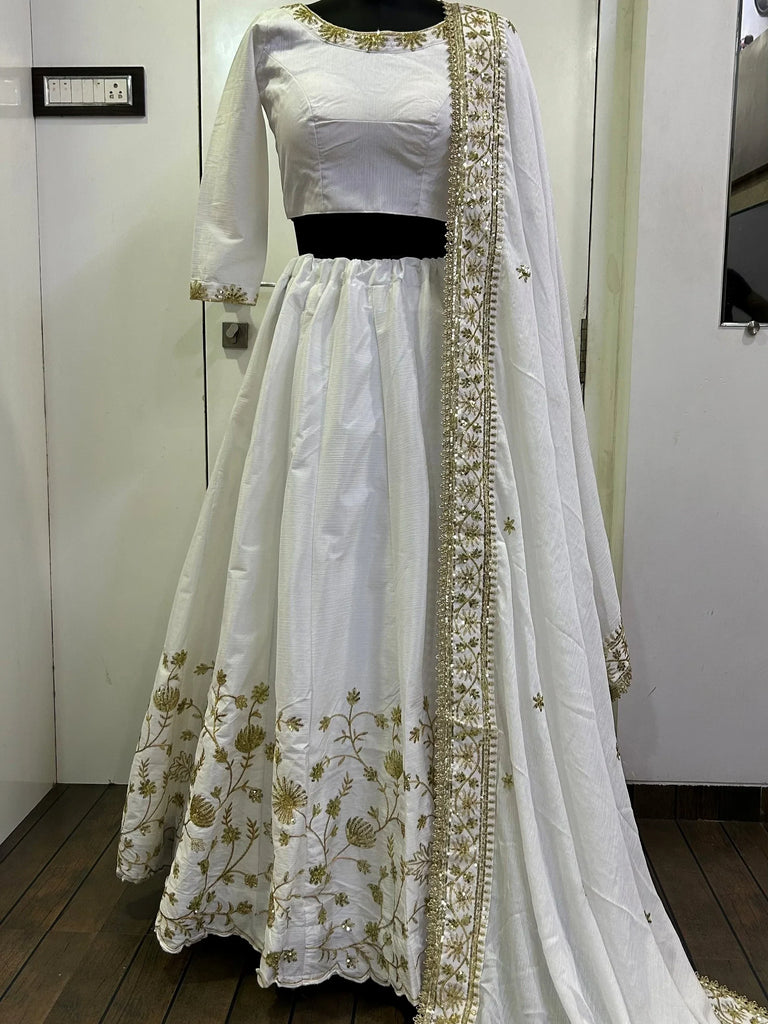 Attractive White Sequins Silk Event Wear Lehenga Choli With Dupatta