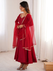 Graceful Maroon Georgette Traditional Anarkali Gown With Dupatta