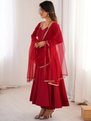 Charming Red Plain Georgette Wedding Wear Anarakali Suit