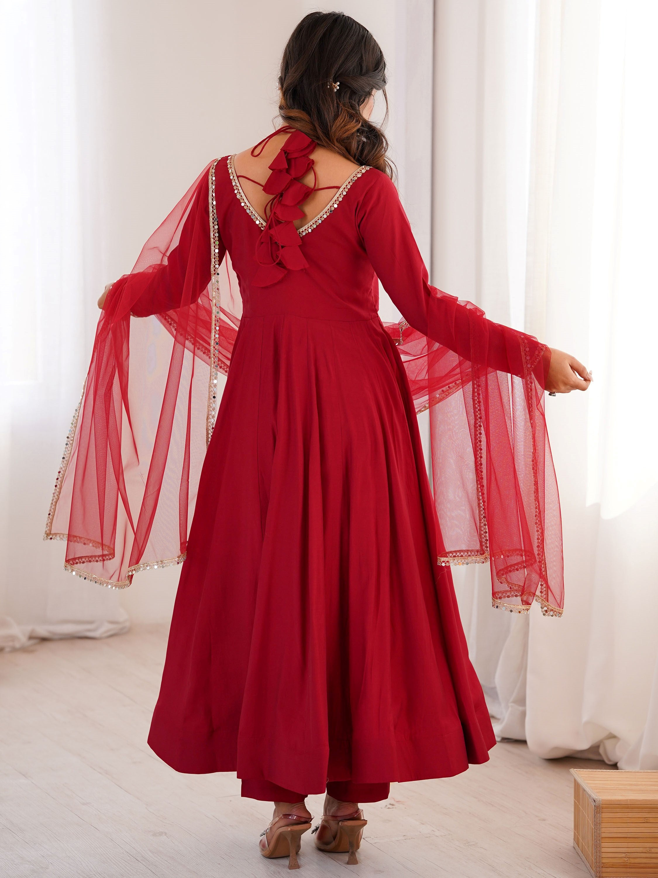 Graceful Maroon Georgette Traditional Anarkali Gown With Dupatta