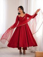 Graceful Maroon Georgette Traditional Anarkali Gown With Dupatta