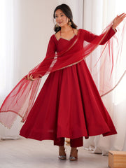 Graceful Maroon Georgette Traditional Anarkali Gown With Dupatta