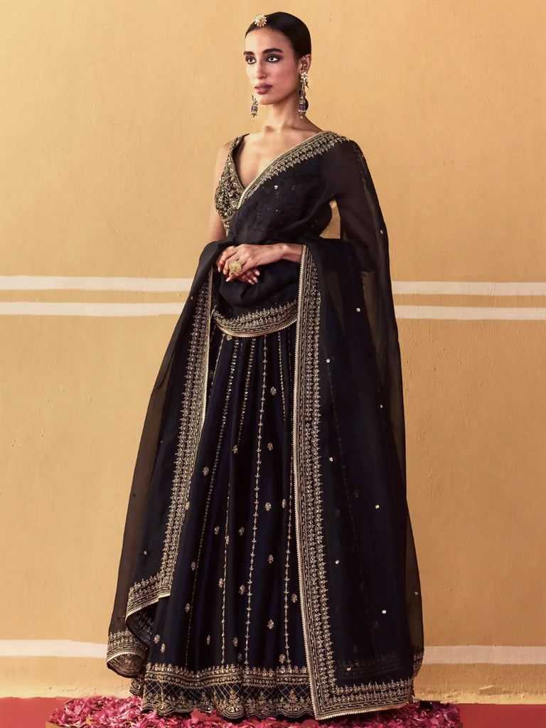 Sparkling Black Sequins Work Silk Reception Wear Lehenga Choli