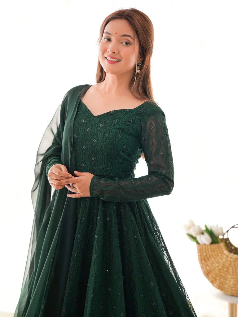 Delicate Green Georgette Lakhnavi Work Festival Wear Anarkali Suit