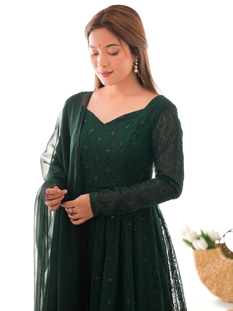 Delicate Green Georgette Lakhnavi Work Festival Wear Anarkali Suit