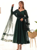 Delicate Green Georgette Lakhnavi Work Festival Wear Anarkali Suit