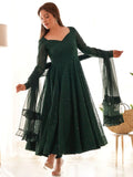 Delicate Green Georgette Lakhnavi Work Festival Wear Anarkali Suit