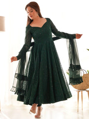 Delicate Green Georgette Lakhnavi Work Festival Wear Anarkali Suit