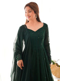 Delicate Green Georgette Lakhnavi Work Festival Wear Anarkali Suit