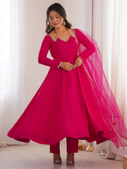 Fantastic Pink Lace Work Georgette Festival Wear Gown With Dupatta