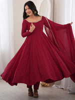 Wonderful Maroon Mirror Laced Chanderi Wedding Wear Anarkali Suit
