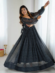 Pretty Black Georgette Printed Navratri Special Gown