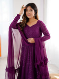 Regal Wine Georgette Lakhnavi Embroidered Festival Wear Anarkali Suit