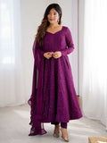 Regal Wine Georgette Lakhnavi Embroidered Festival Wear Anarkali Suit