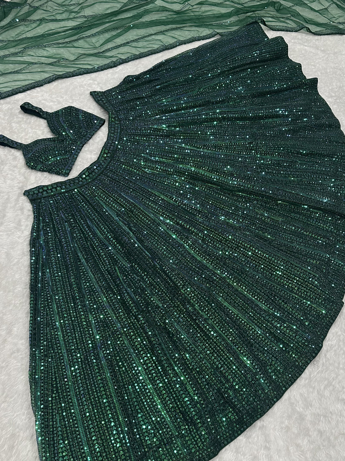 Sparkling Bottle Green Sequins Sangeet Wear Lehenga Choli With Dupatta