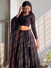 Awesome Black Sequins Georgette Festival Wear Plus Size Lehenga Choli