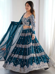 Adorable Teal Blue Sequins Georgette Wedding Wear Lehenga Choli