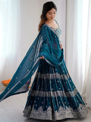 Adorable Teal Blue Sequins Georgette Wedding Wear Lehenga Choli