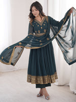 Fantastic Teal Blue Sequins Georgette Traditional Anarkali Suit