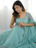 Chic Sky Blue Silk Swarovski Work Traditional Anarkali Suit