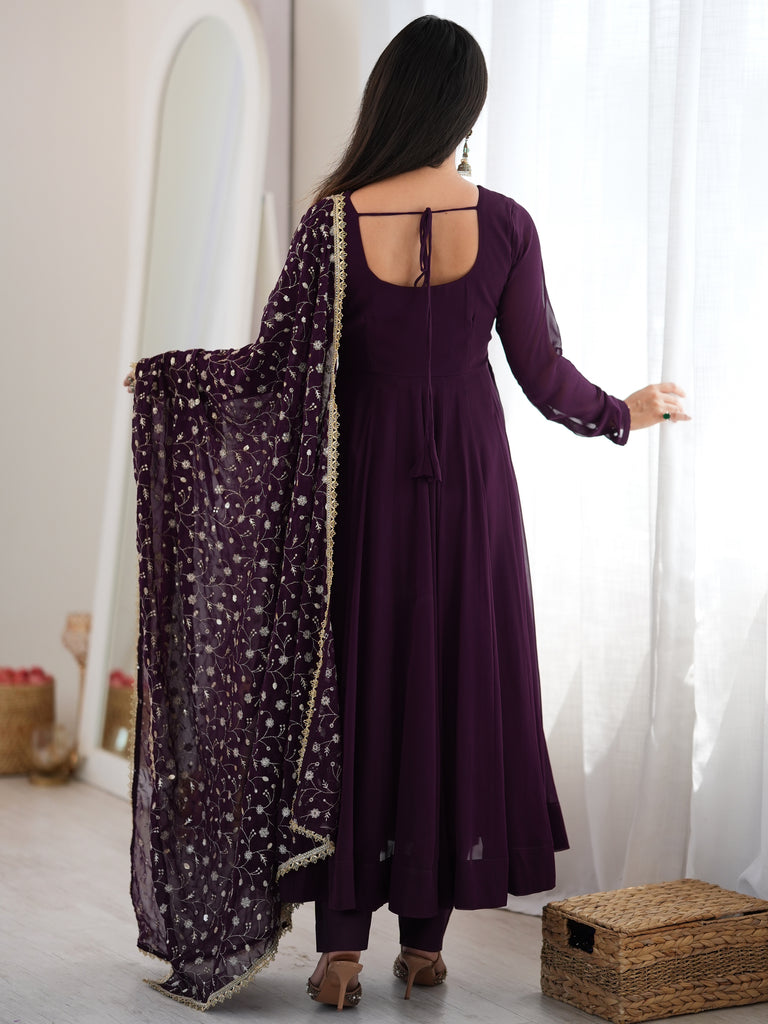 Radiant Wine Zari Embroidery Georgette Traditional Anarkali Suit