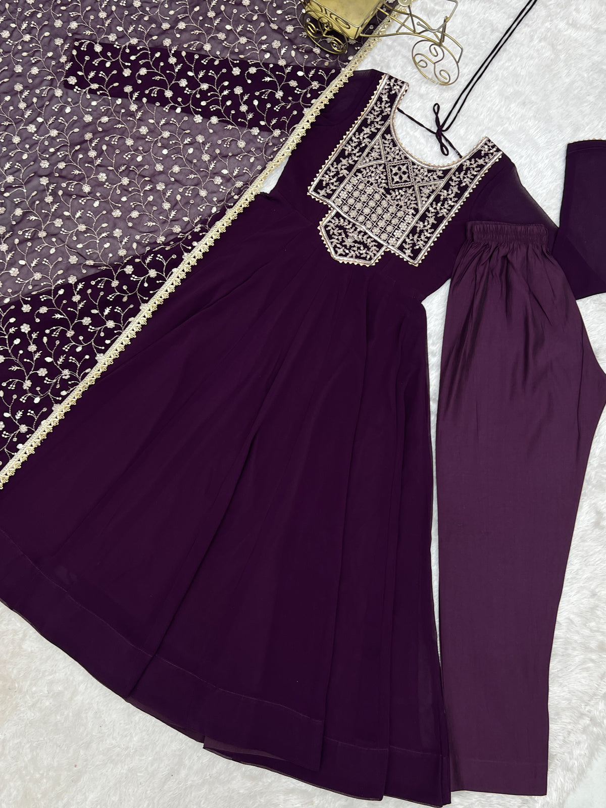 Radiant Wine Zari Embroidery Georgette Traditional Anarkali Suit