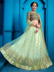Regal Mint Green Embroidered Engagement Wear Lehenga Choli