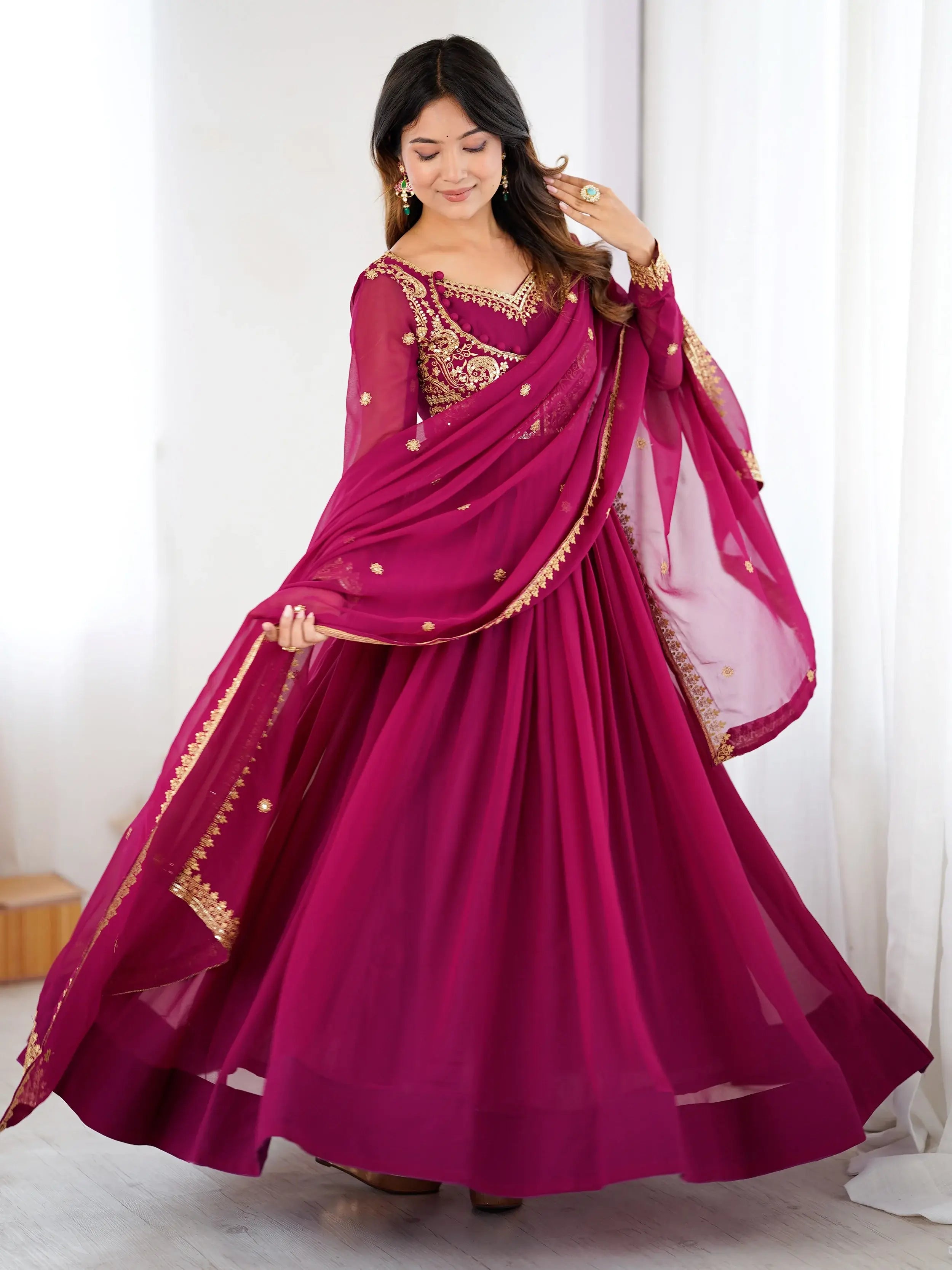 Amazing Pink Dori Work Georgette Festival Wear Salwar Kameez