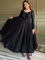 Gorgeous Black Sequins Georgette Evening Wear Anarkali Pant Suit