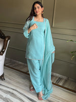 Stunning Sky Blue Lace Work Silk Wedding Wear Salwar Suit