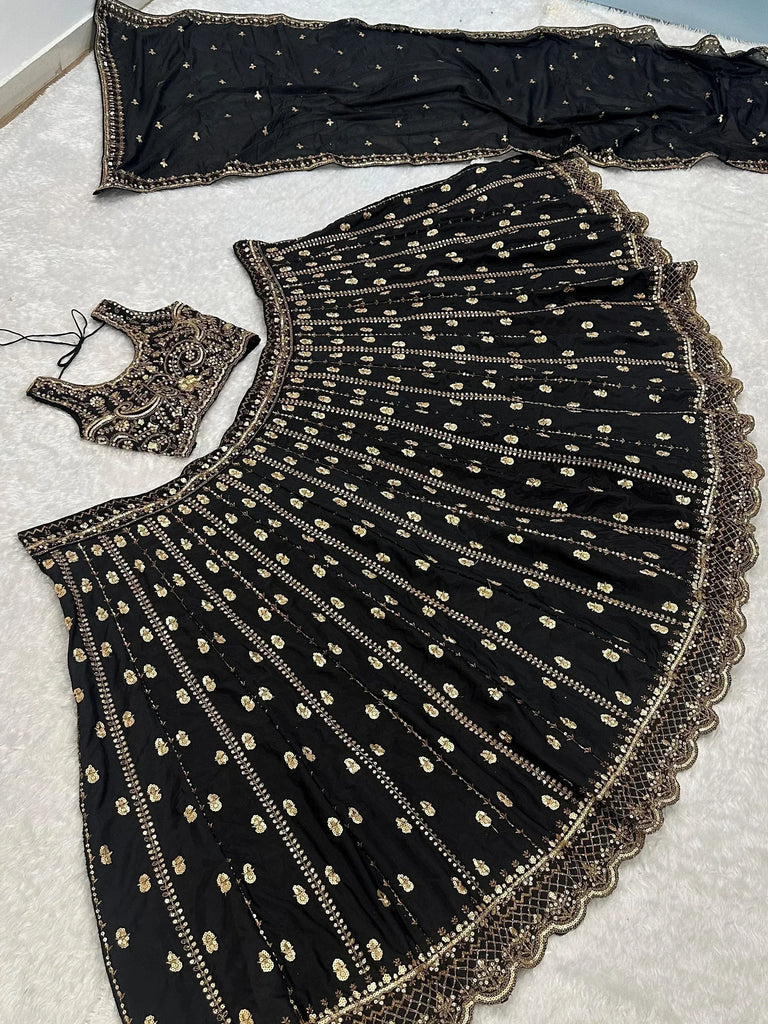 Sparkling Black Sequins Work Silk Reception Wear Lehenga Choli