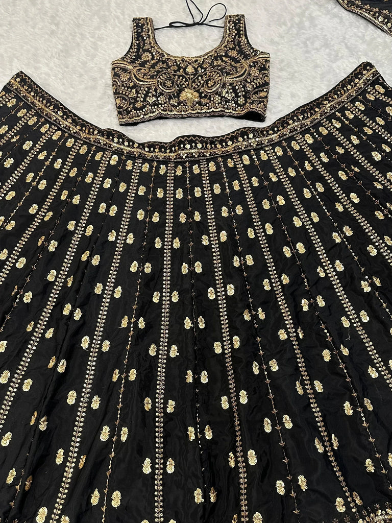 Sparkling Black Sequins Work Silk Reception Wear Lehenga Choli