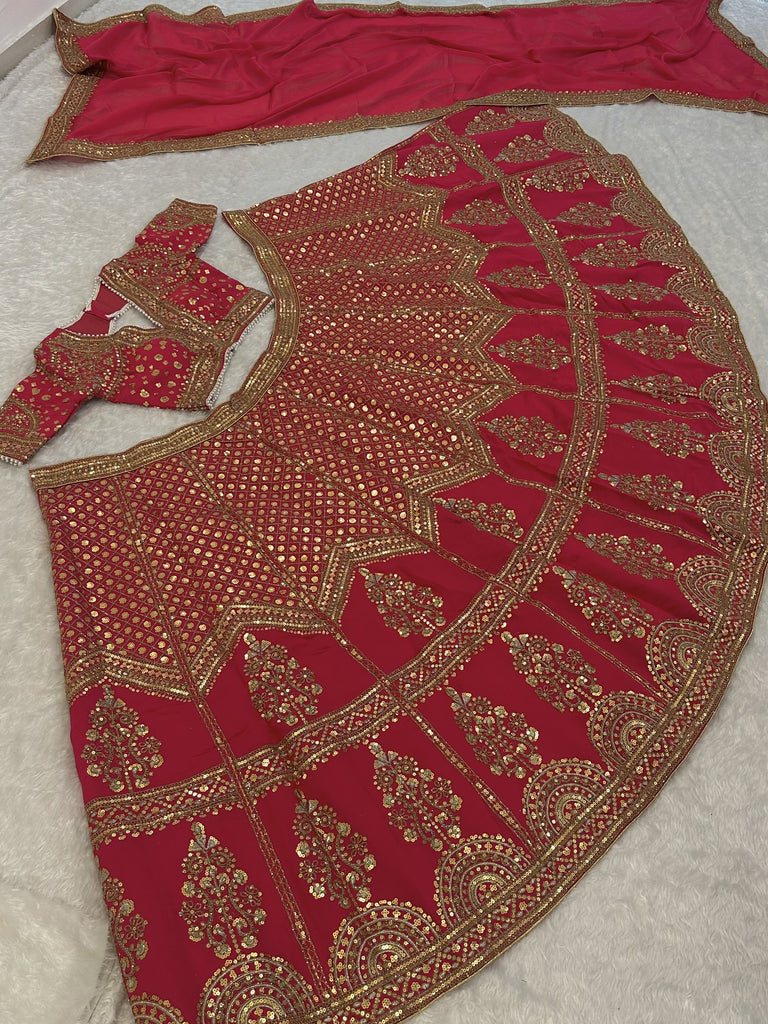 Notable Red Zari Embroidered Silk Wedding Wear Lehenga Choli With Dupatta
