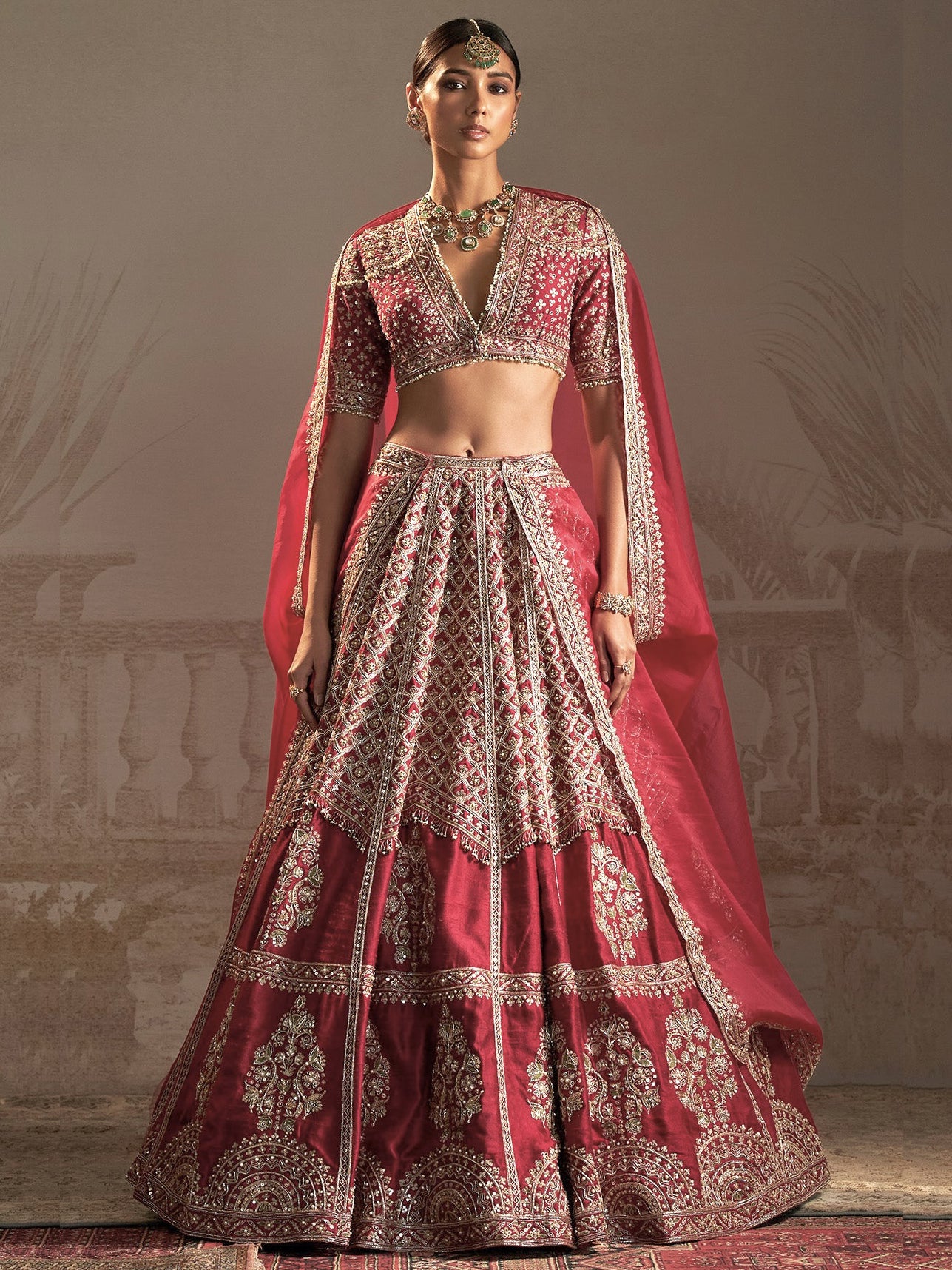 Notable Red Zari Embroidered Silk Wedding Wear Lehenga Choli With Dupatta