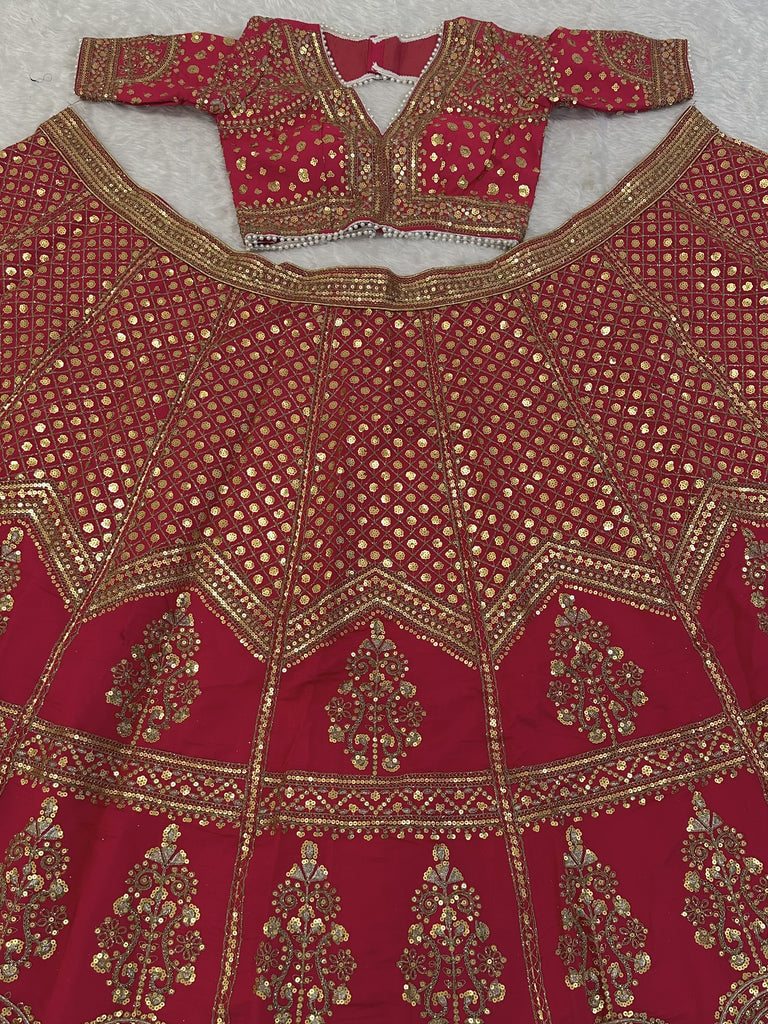 Notable Red Zari Embroidered Silk Wedding Wear Lehenga Choli With Dupatta
