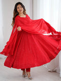 Marvelous Red Georgette Lucknowi Work Festival Wear Anarkali Suit