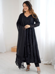 Outstanding Black Sequins Georgette Festival Wear Anarkali Suit
