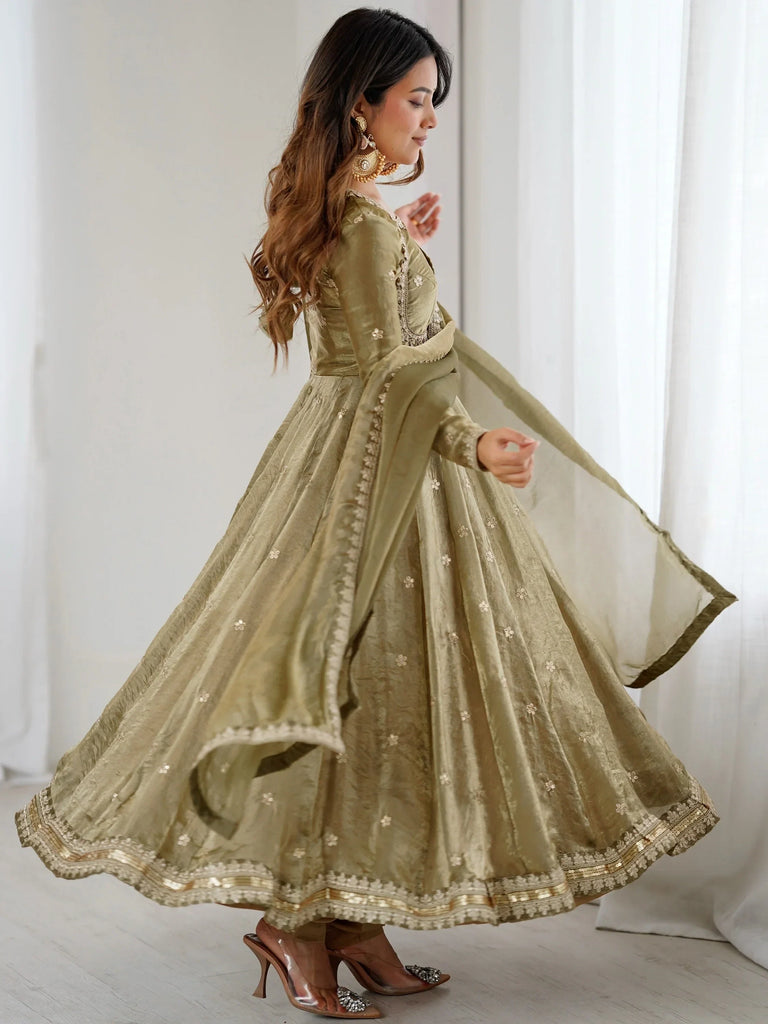 Marvelous Green Sequins Silk Function Wear Gown With Dupatta