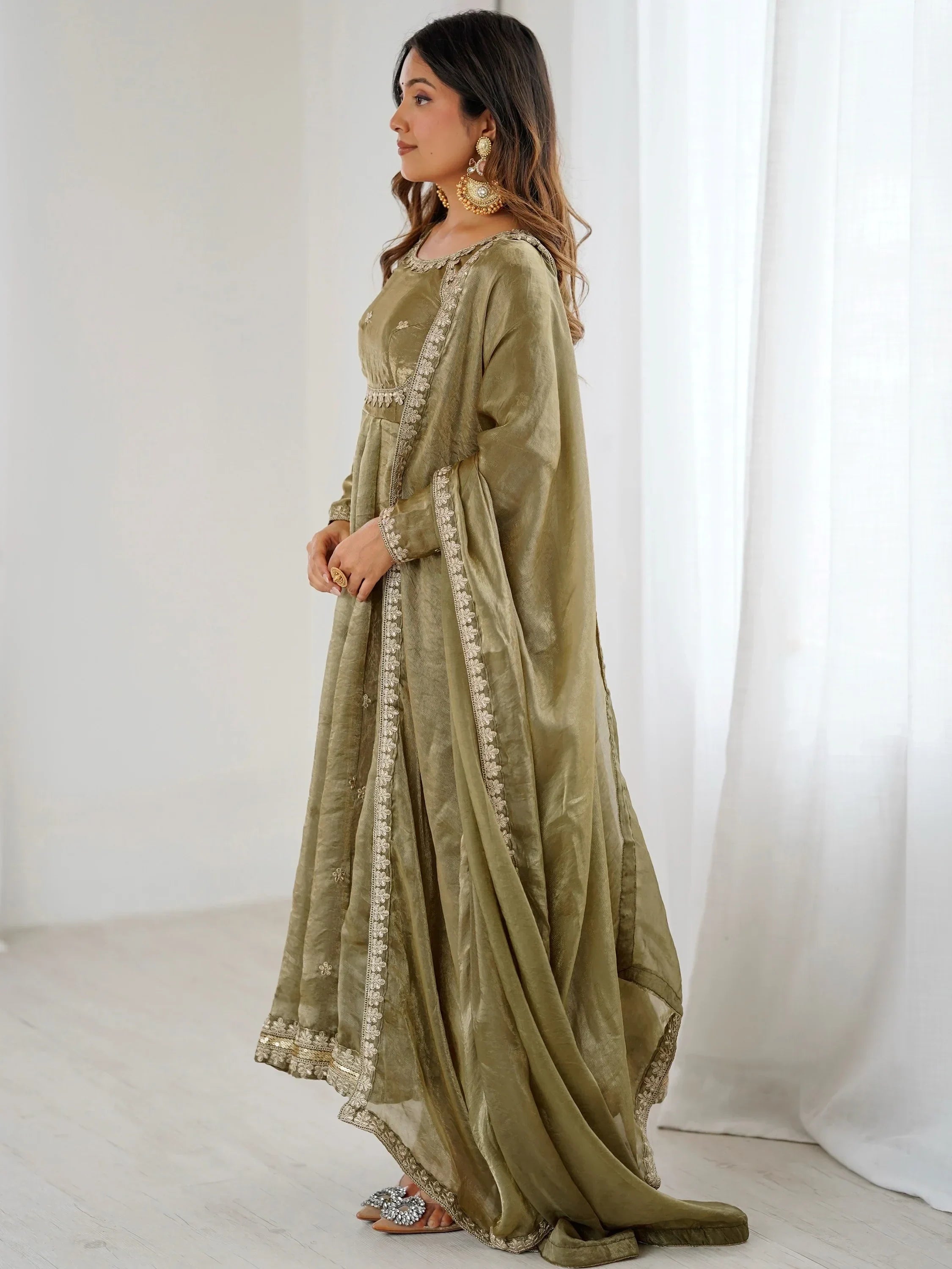 Marvelous Green Sequins Silk Function Wear Gown With Dupatta