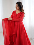 Marvelous Red Georgette Lucknowi Work Festival Wear Anarkali Suit