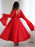 Marvelous Red Georgette Lucknowi Work Festival Wear Anarkali Suit
