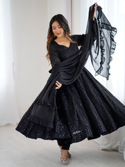 Outstanding Black Sequins Georgette Festival Wear Anarkali Suit