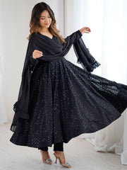 Outstanding Black Sequins Georgette Festival Wear Anarkali Suit