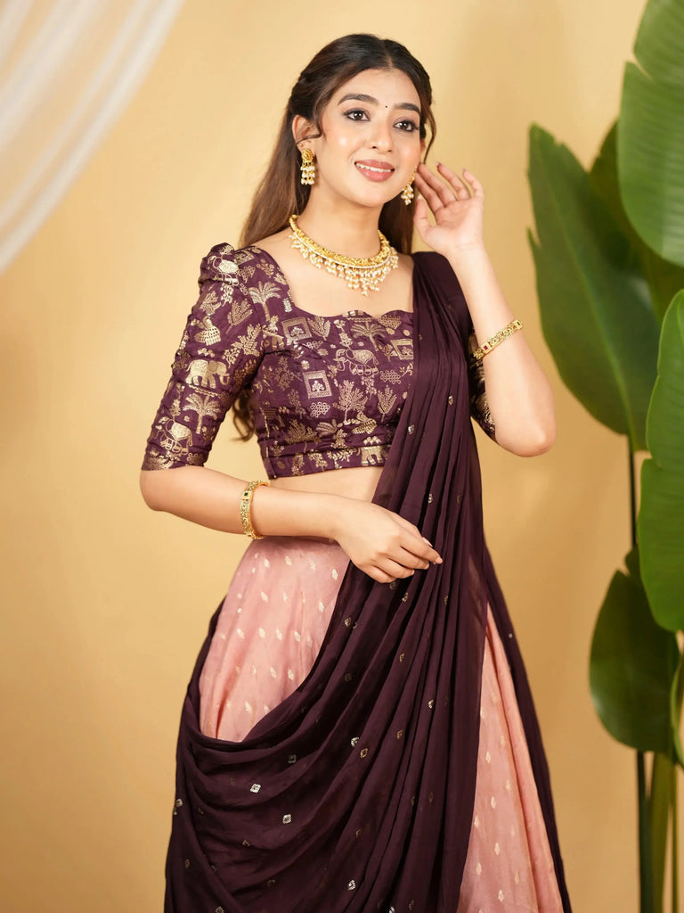 Captivating Pink Zari Embroidery Silk Festive Wear Lehenga Choli    