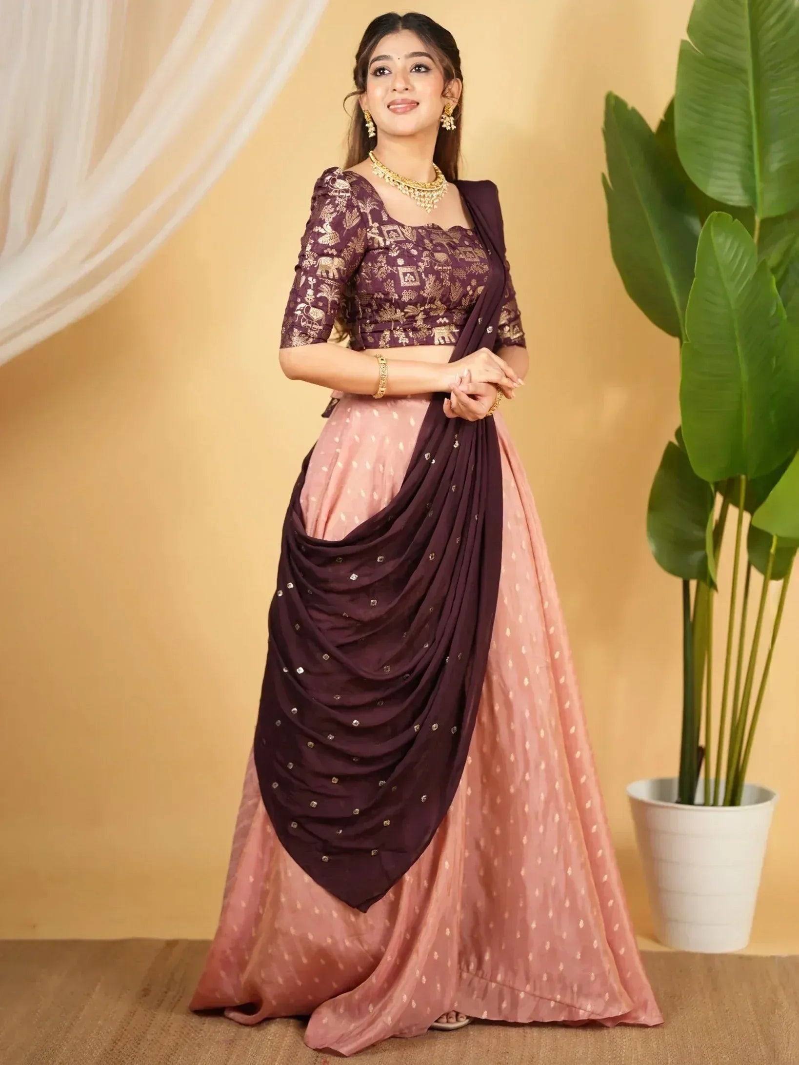 Captivating Pink Zari Embroidery Silk Festive Wear Lehenga Choli    