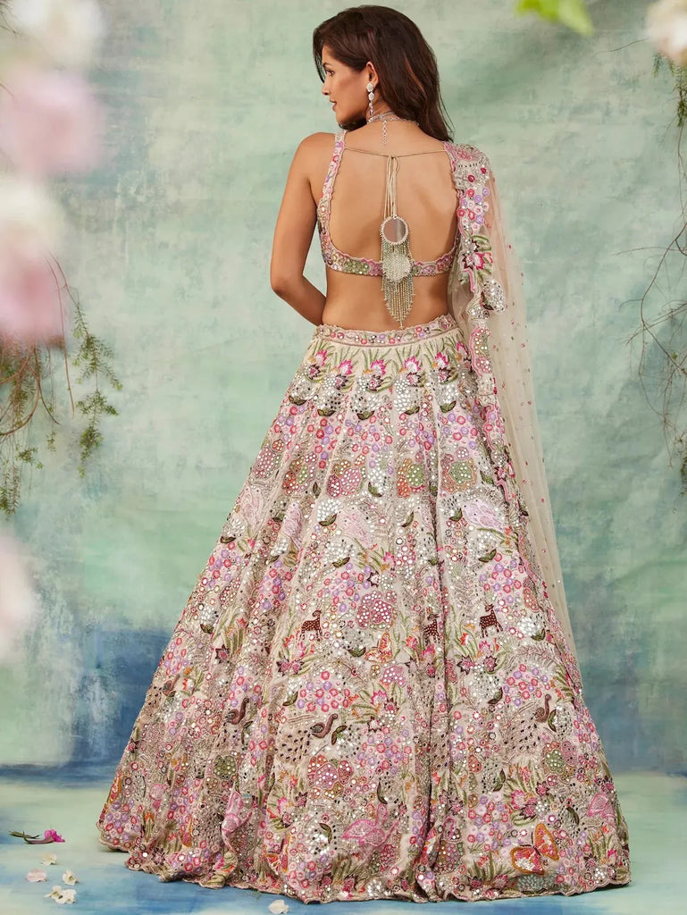 Grand Off-White Floral Embroidery Georgette Reception Wear Lehenga Choli