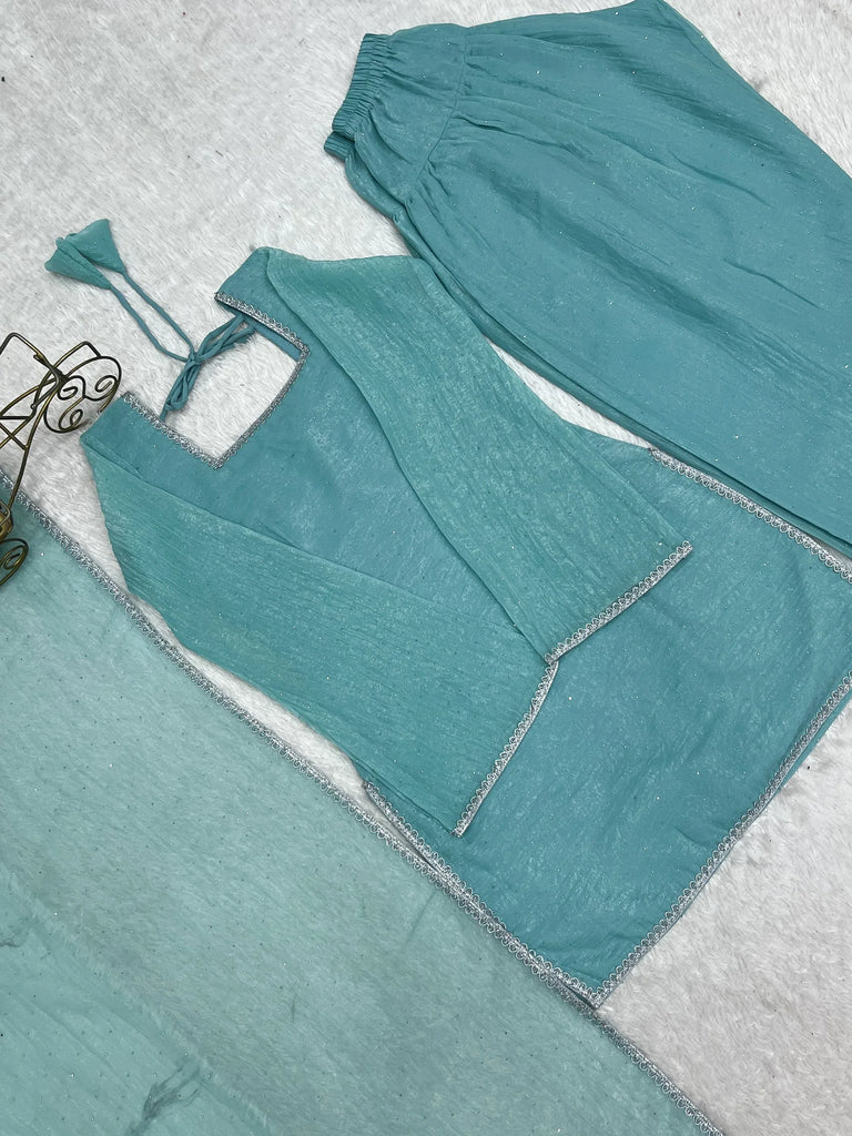 Stunning Sky Blue Lace Work Silk Wedding Wear Salwar Suit