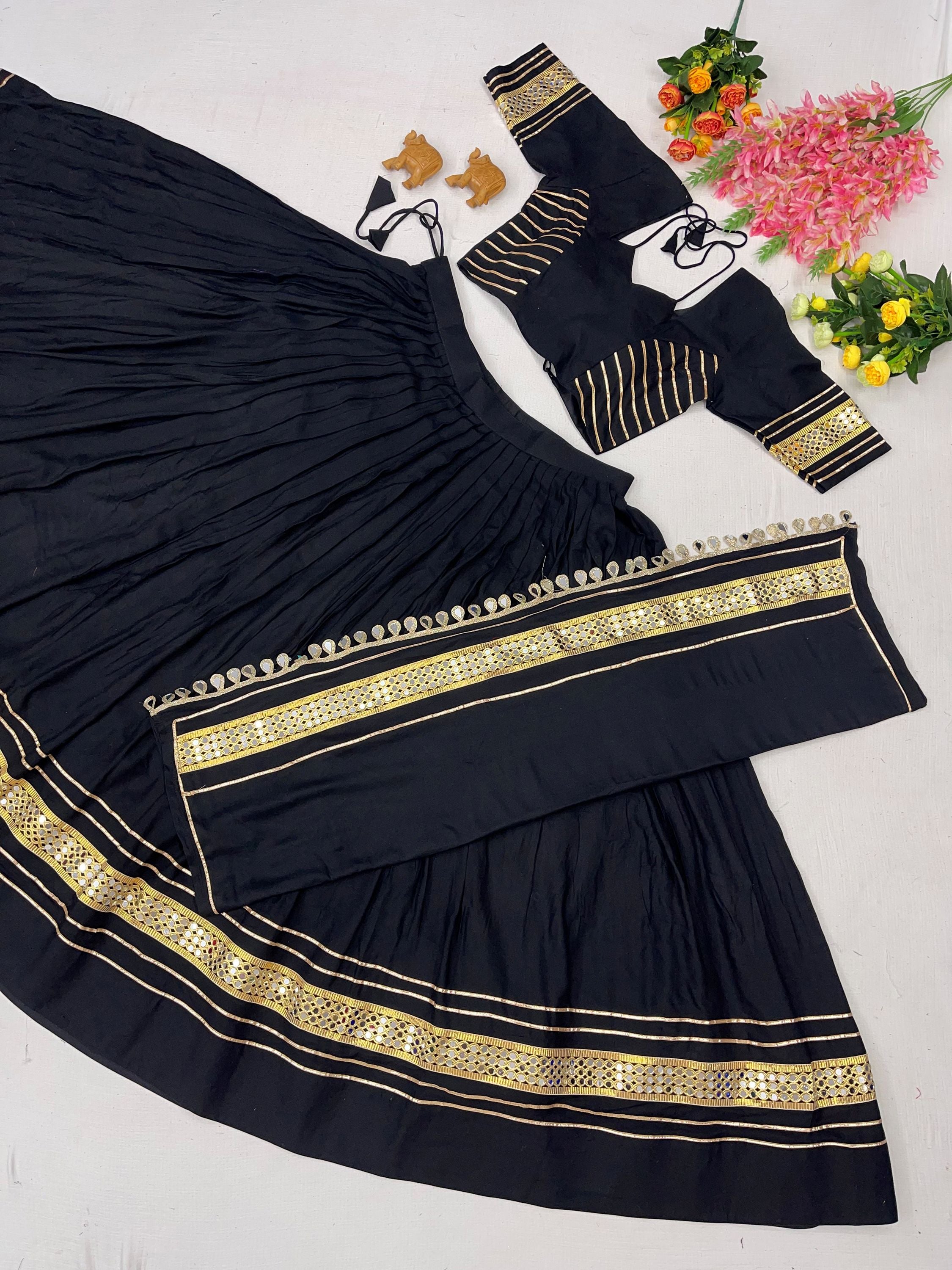 Enchanting Black Gota Laced Cotton Navratri Lehenga With Blouse