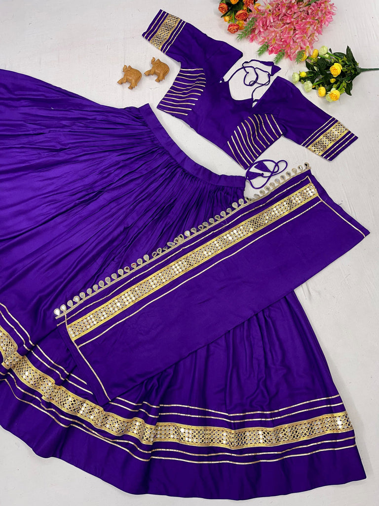 Wondrous Purple Mirror Laced Cotton Navratri Lehenga Choli With Dupatta